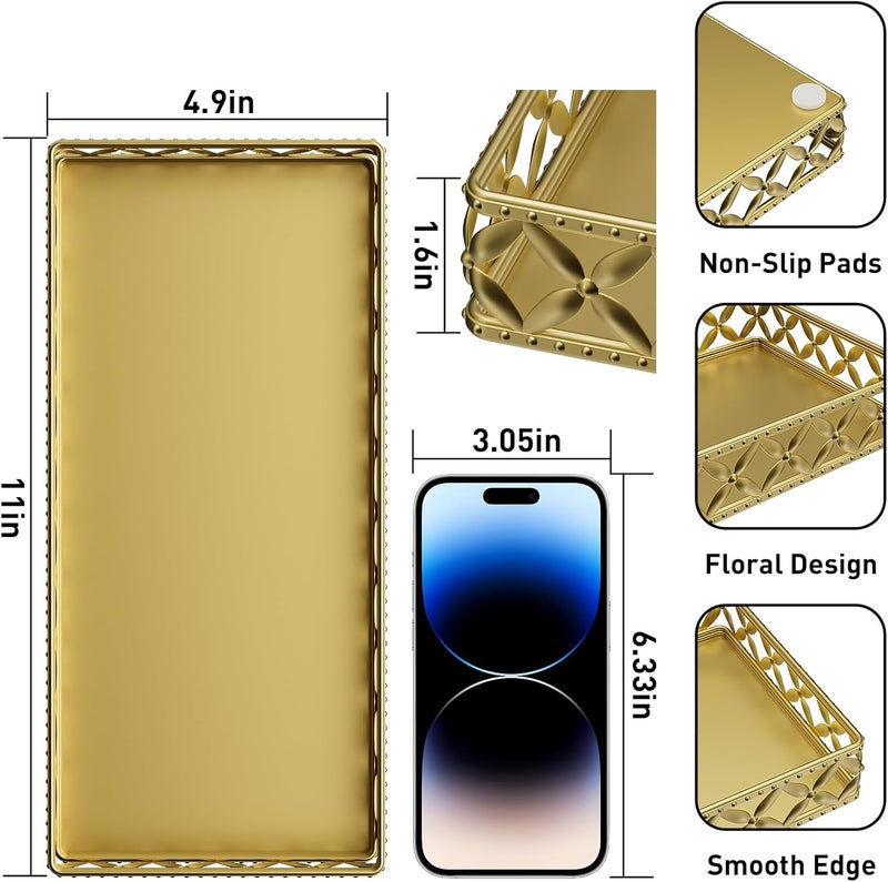 EKNITEY Bathroom Vanity Tray for Counter Organizer - 11 Inch Small Decorative Tray Gold Rectangle Countertop Tray for Perfume Makeup Cosmetic Jewelry - Image 3